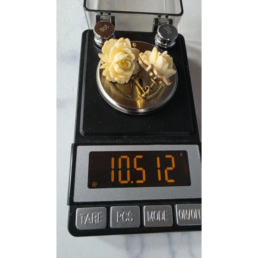 Celluloid Floral Gold Tone Metal Clip-on Screwback Earrings Vintage